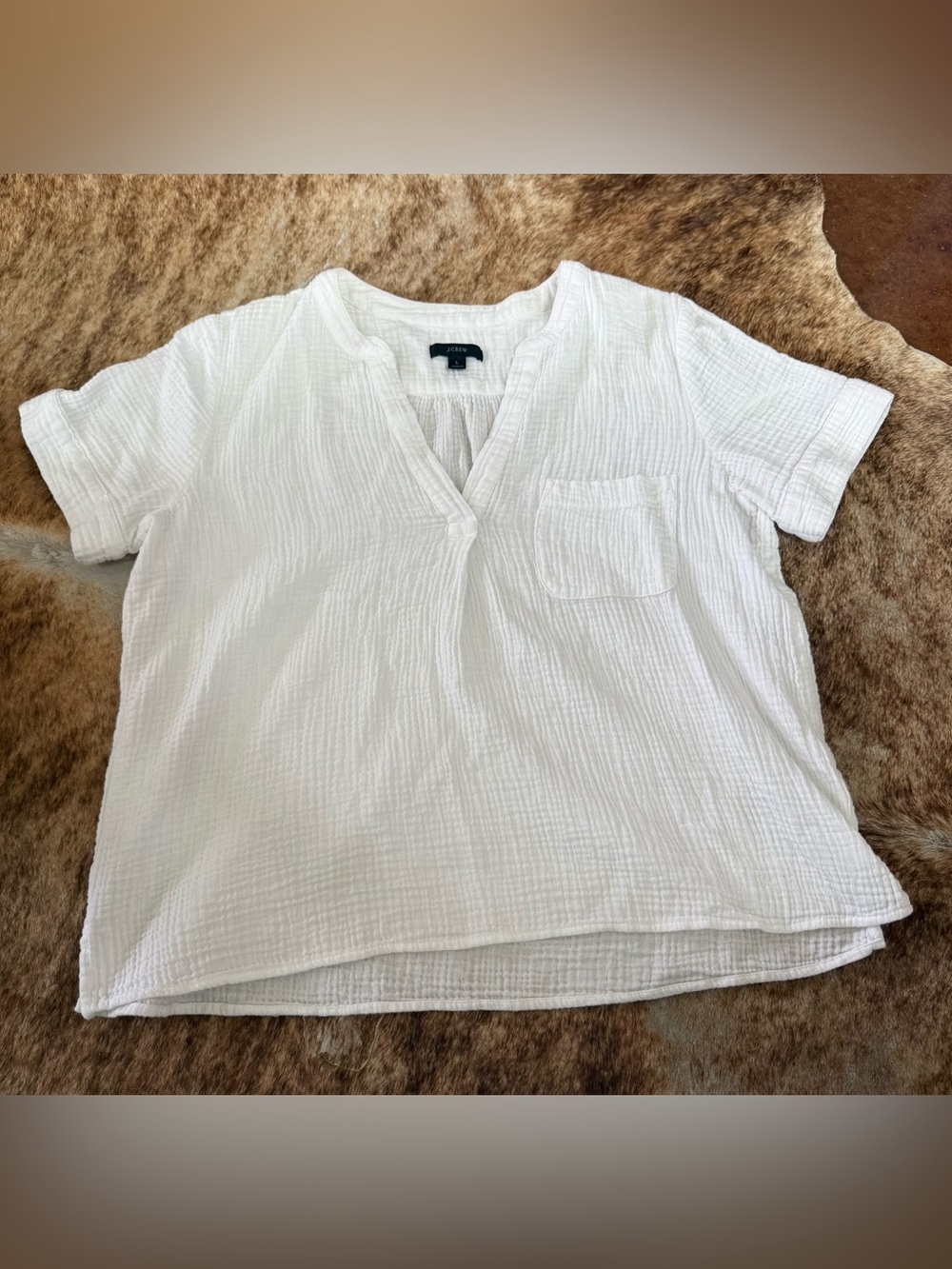 J.Crew White Gauze Cotton Short Sleeve Popover Top Womens Large